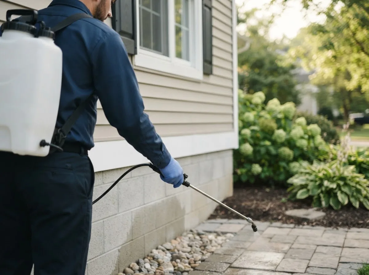 Pest control technician inspecting a home in Morrill, KS